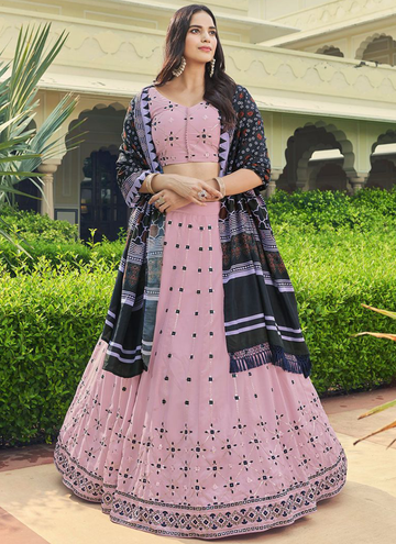 Enthralling Dusty Pink Georgette Thread Embroidered Lehenga